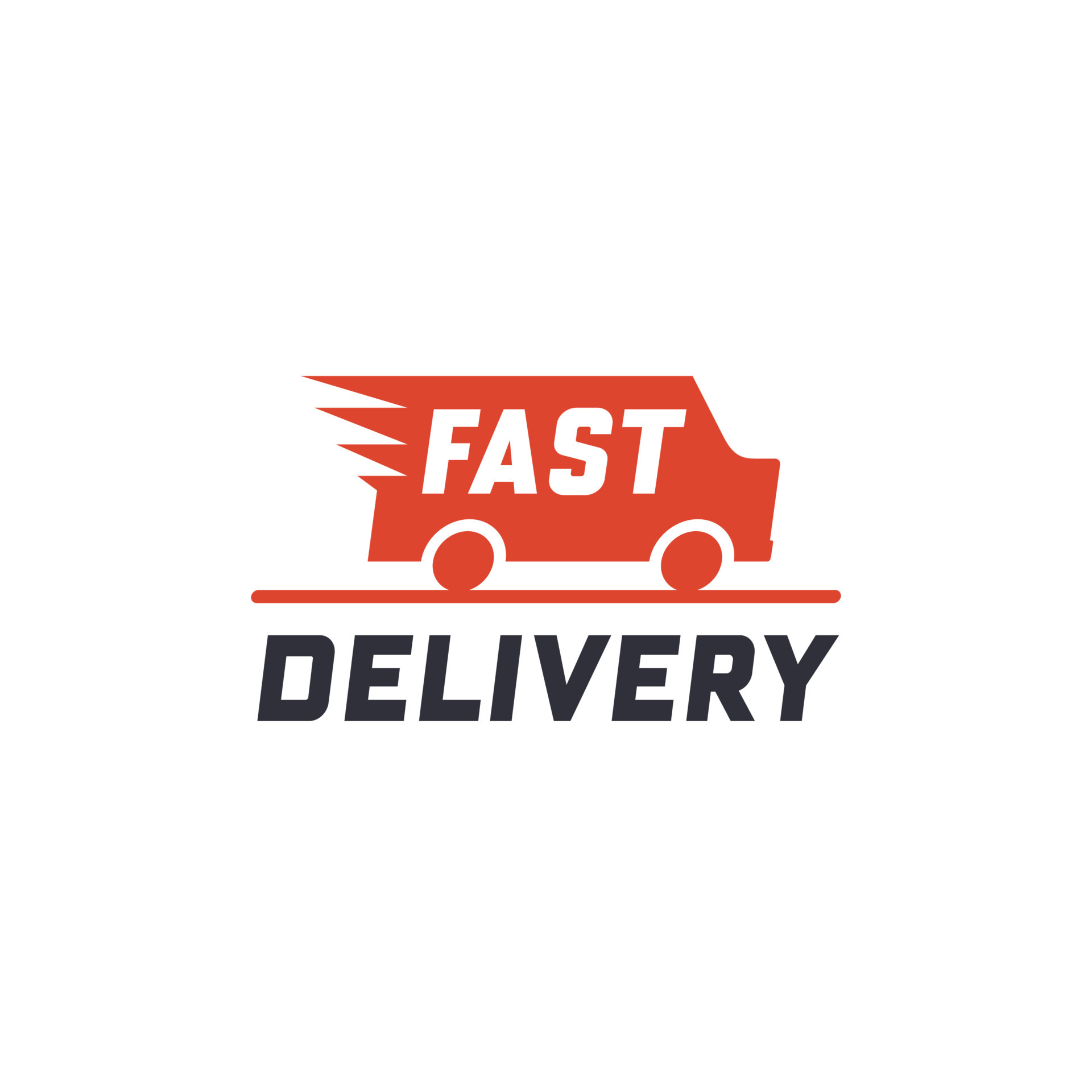 Fast delivery concept with truck van. Delivery label for online ...