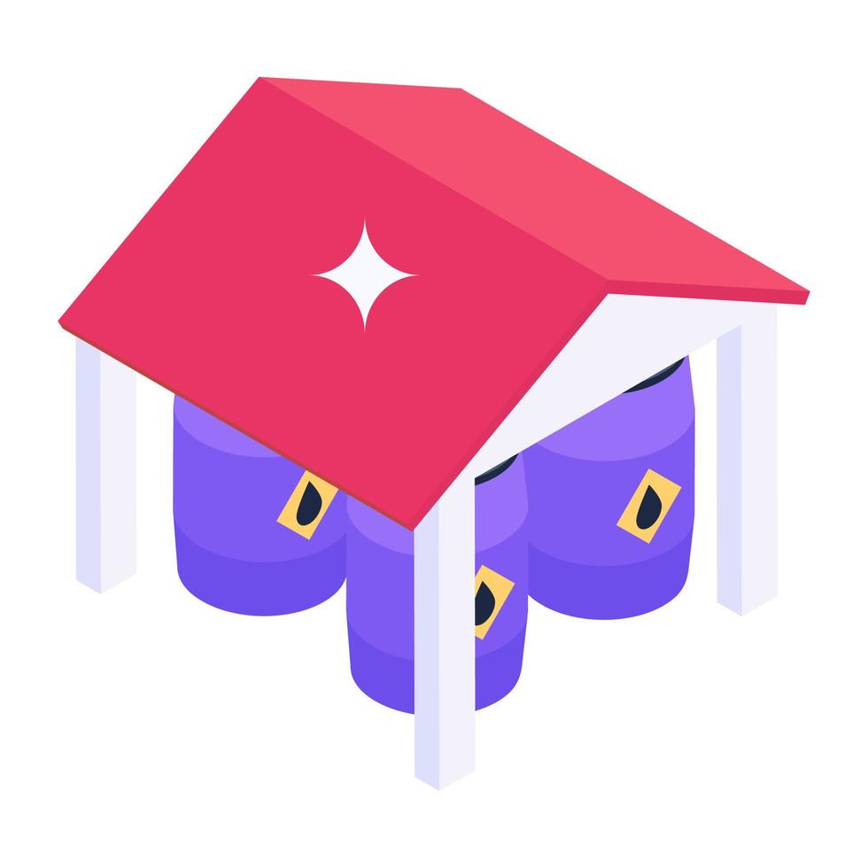 Fuel warehouse icon in isometric design, building for storing goods vector