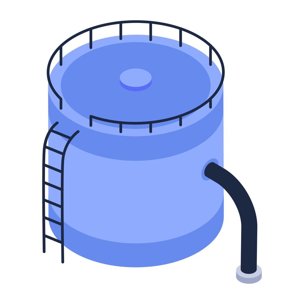 Liquid storage reservoir, isometric icon of water cistern vector