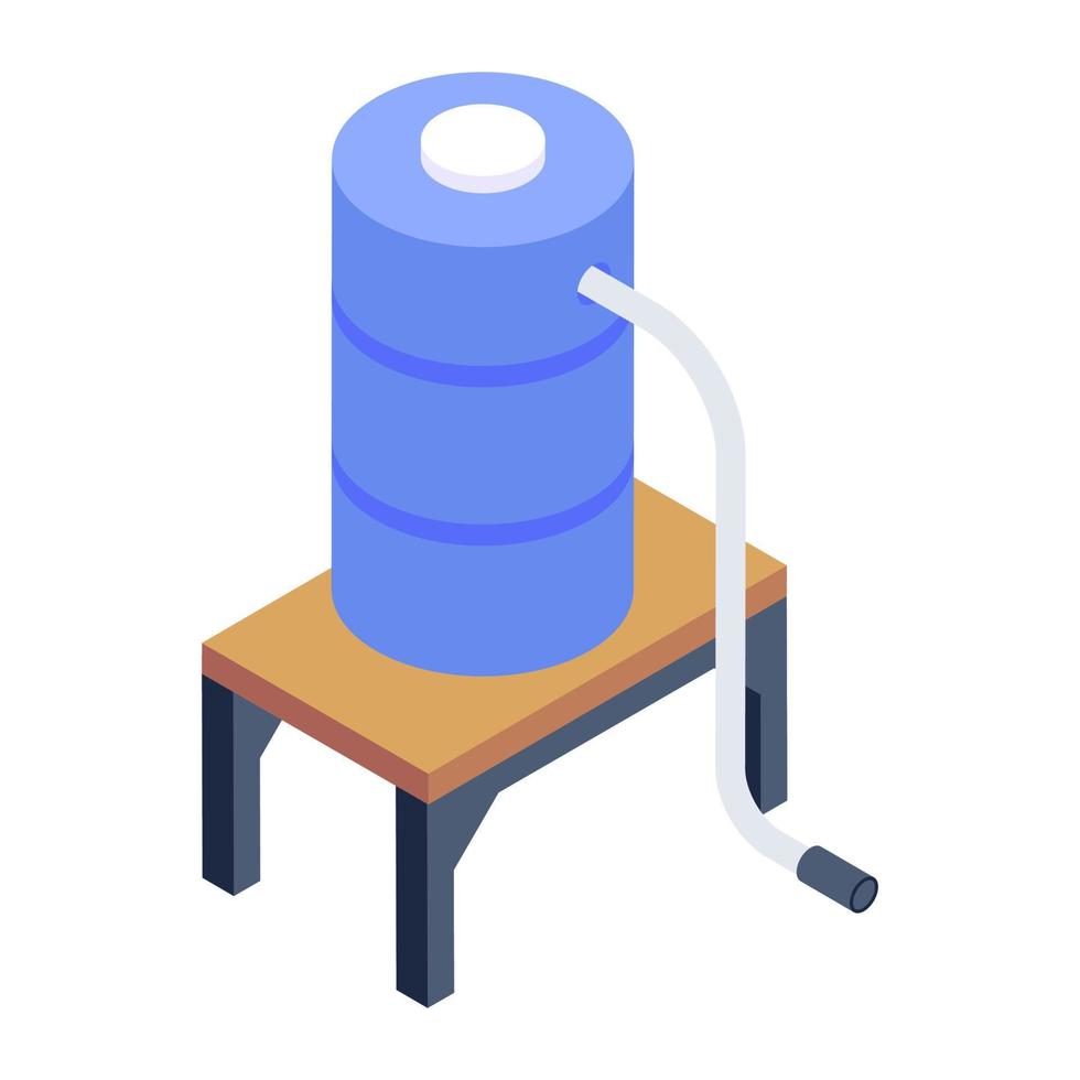 Liquid storage reservoir, isometric icon of water cistern vector