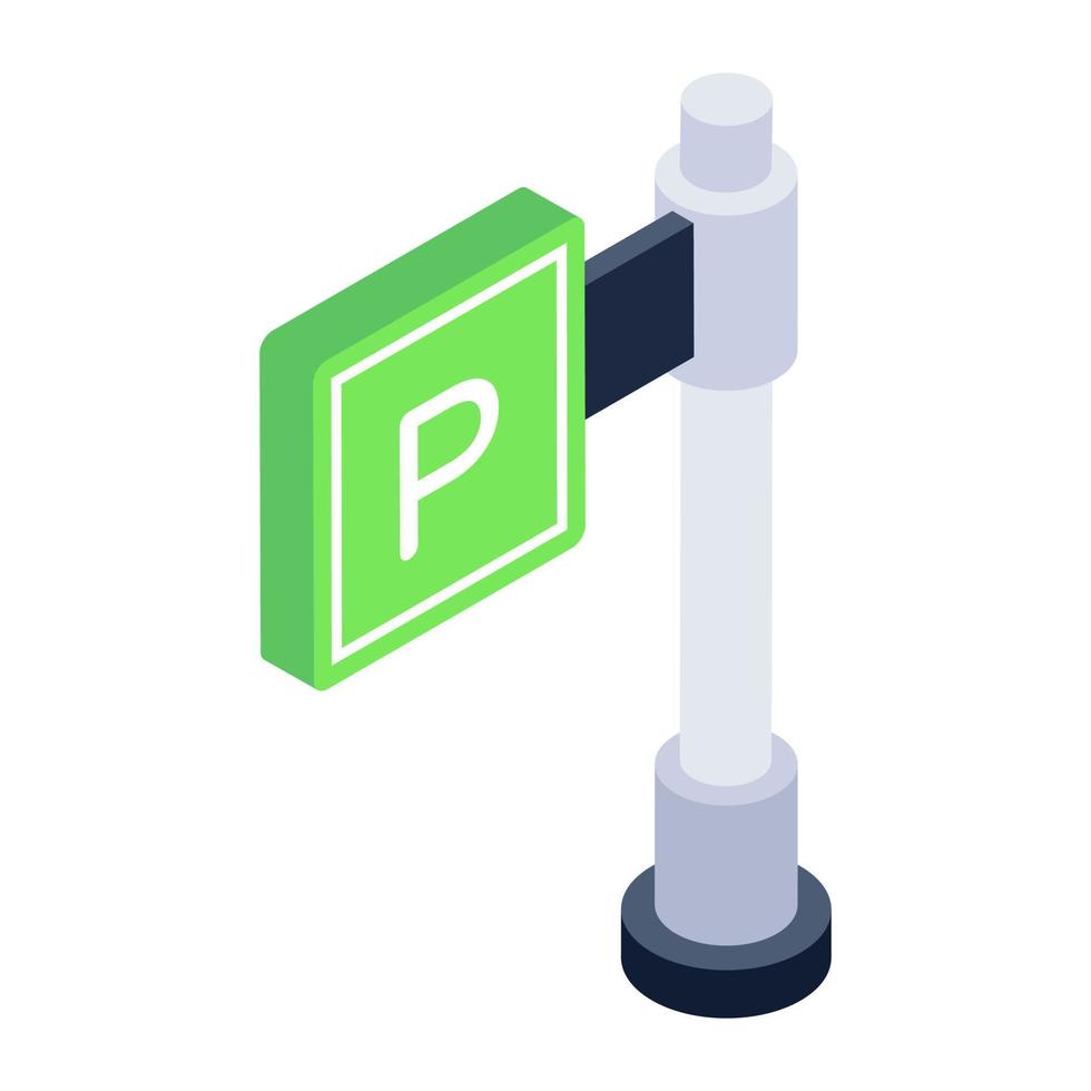 Parking signage board in isometric icon vector