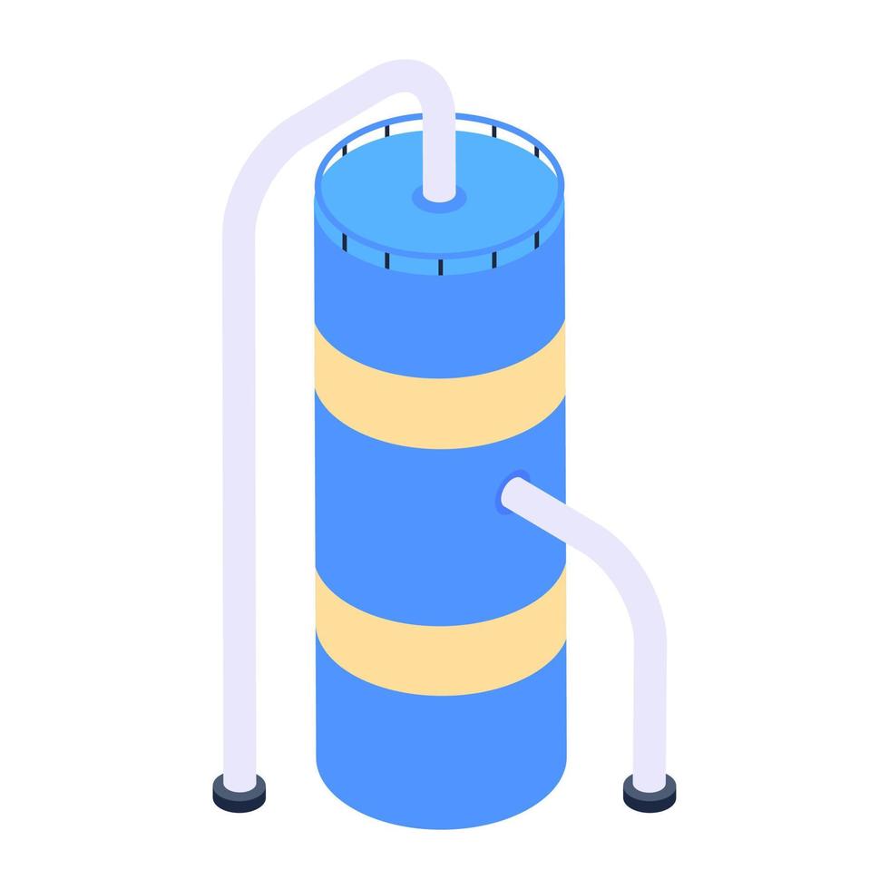 Liquid storage reservoir, isometric icon of water cistern vector