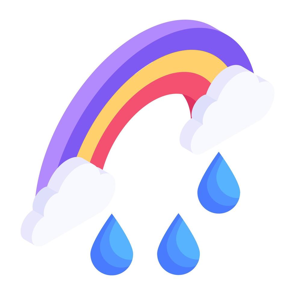 estilo isométrico del icono del arco iris, después de llover el cielo de fantasía vector