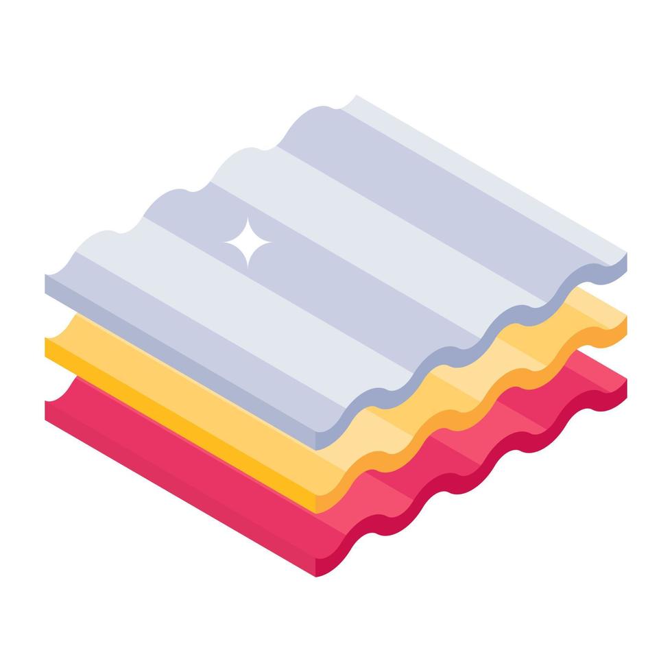 Isometric icon of steel sheets, house roofing accessories vector