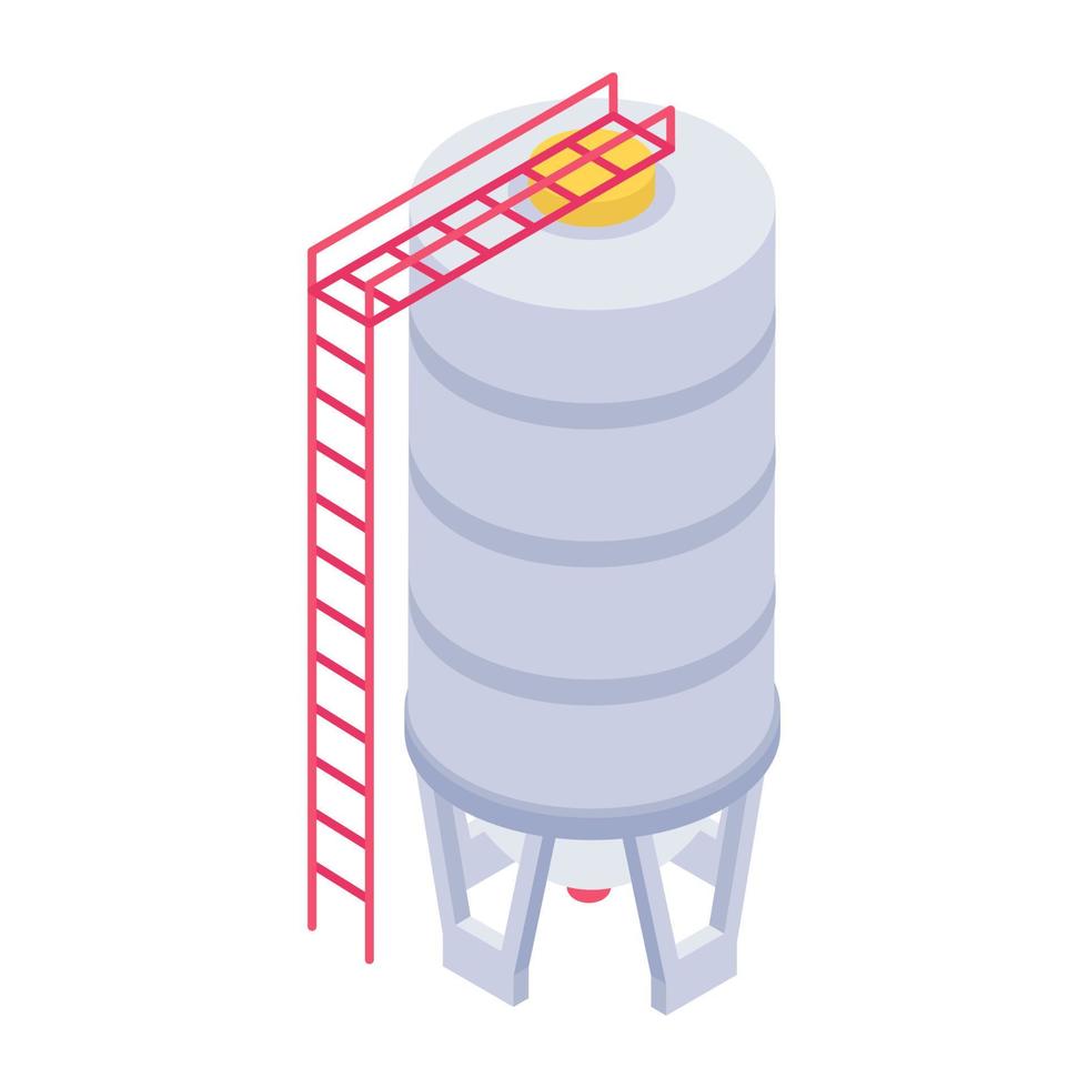 Liquid storage reservoir, isometric icon of water cistern vector