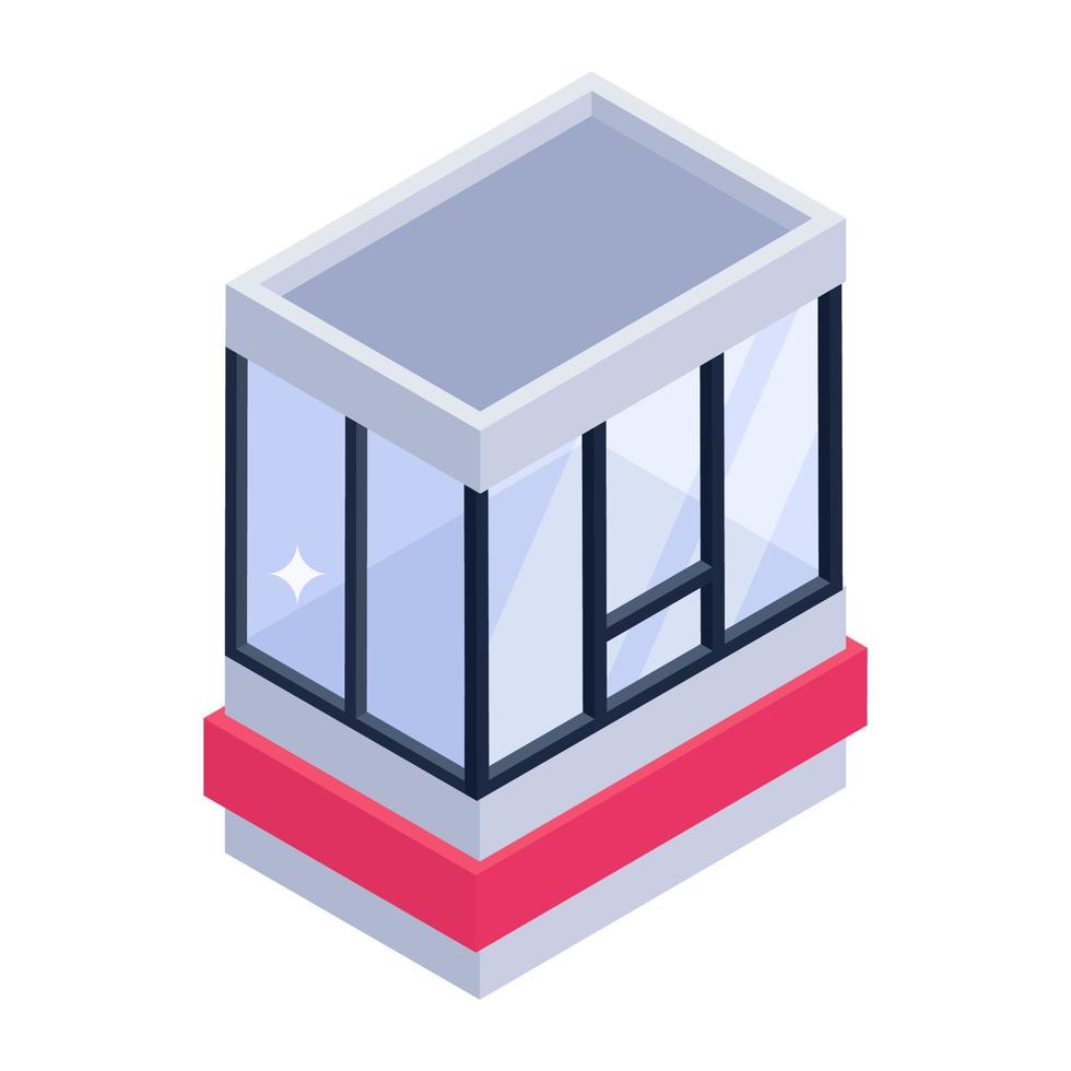 Isometric icon of glass elevator, building lift vector
