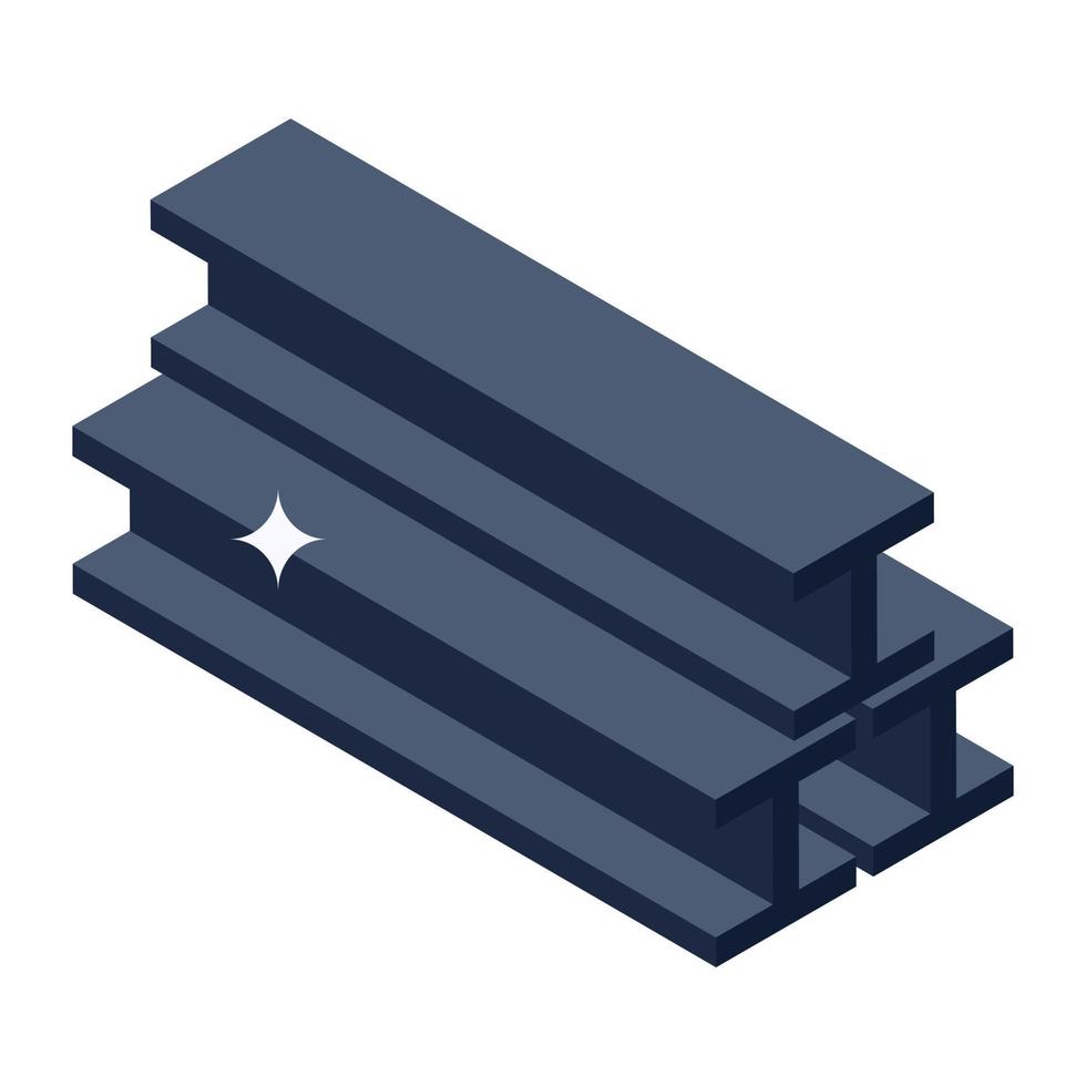 Isometric icon of steel beam, metal work tool vector