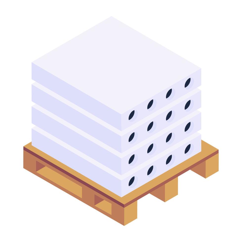 Isometric icon of concrete product, concrete road slabs vector