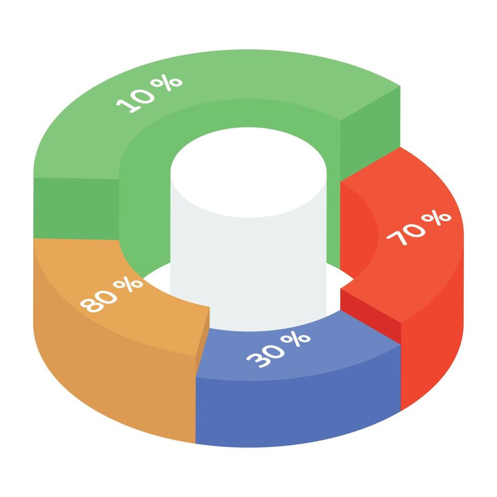 un gráfico circular que indica una representación gráfica en un icono isométrico vector