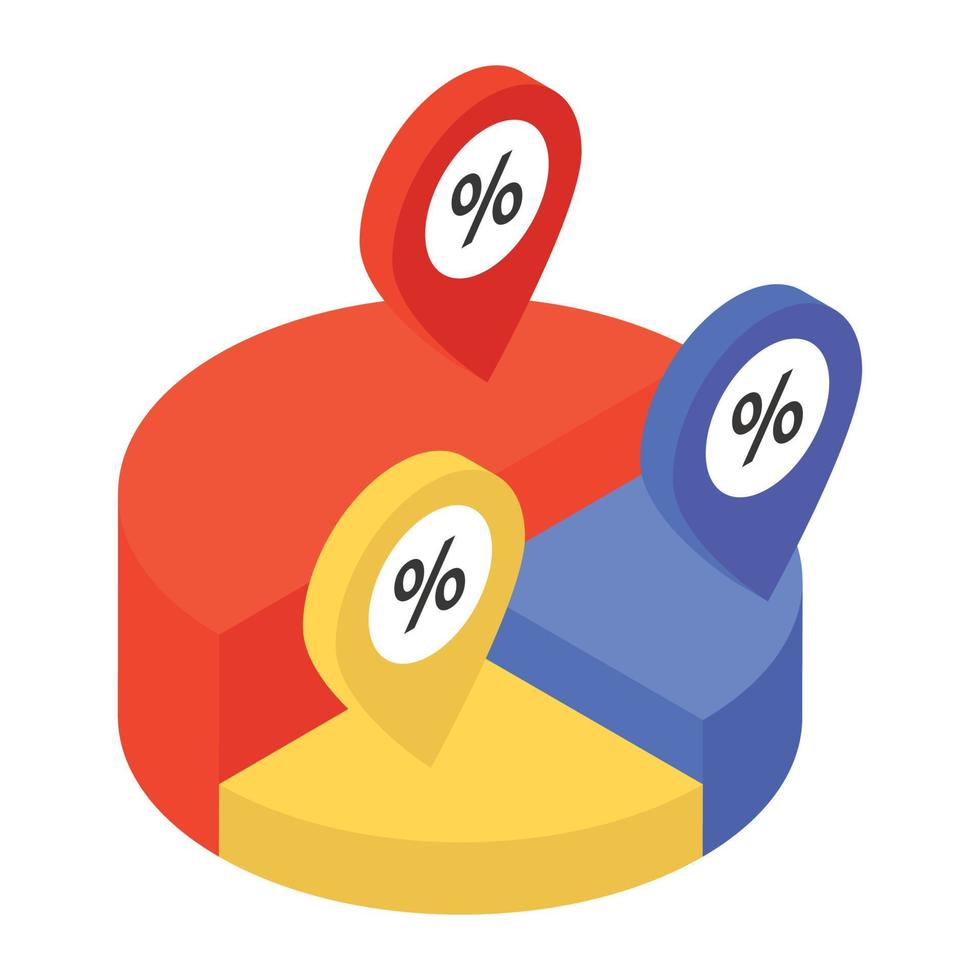 A pie chart denoting graphical representation in isometric icon vector