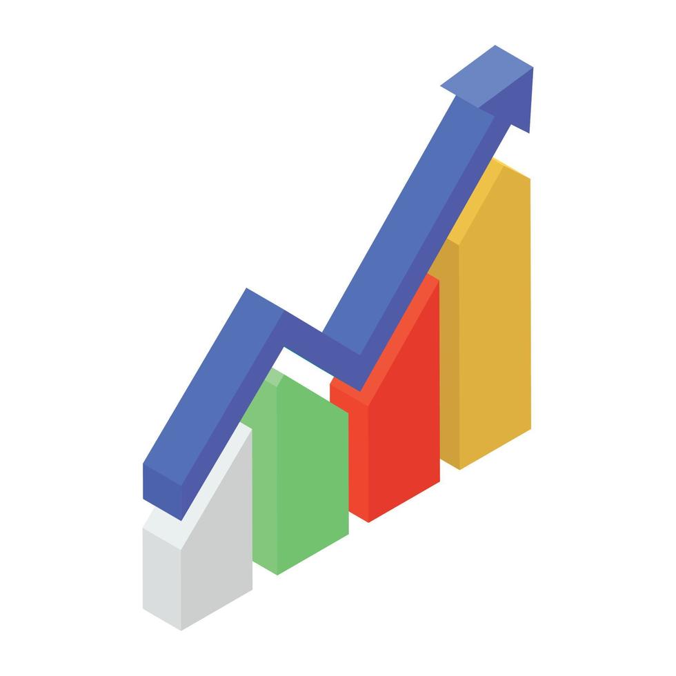 Up arrow with chart denoting data growth chart in isometric icon vector