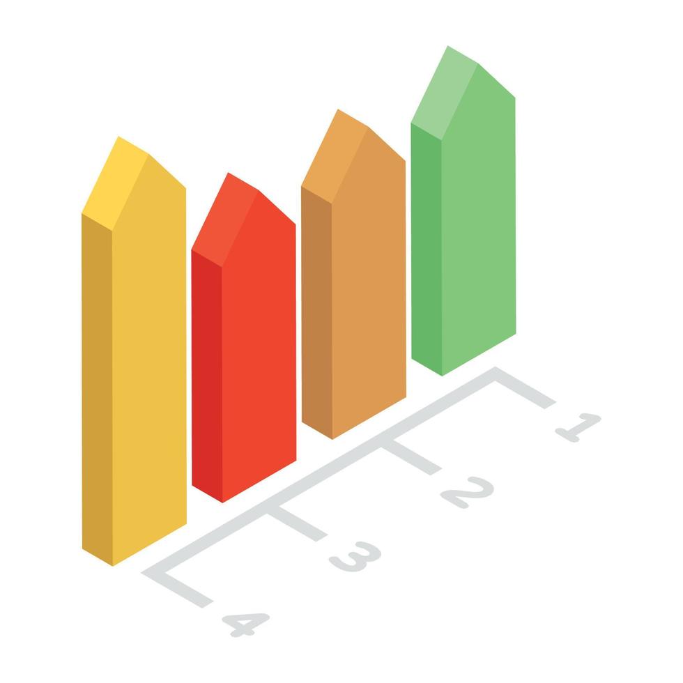 flechas hacia arriba con números, icono isométrico infográfico paso vector