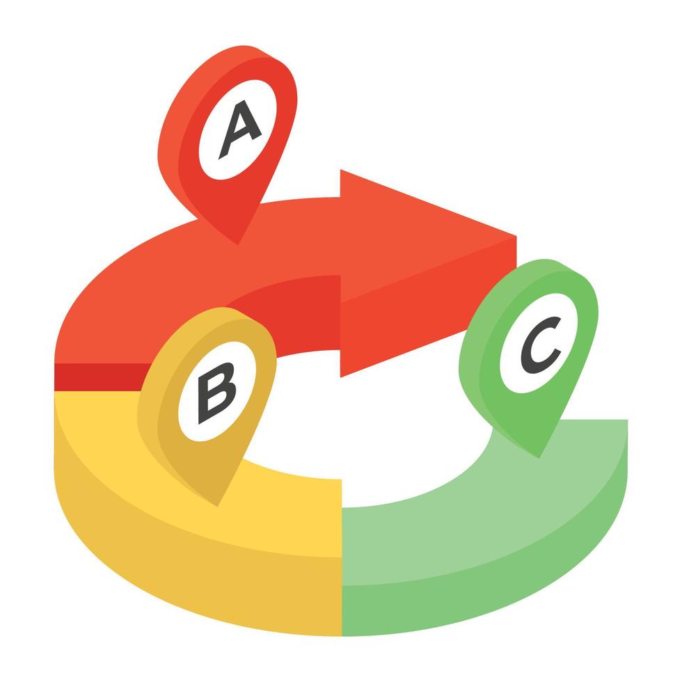 un gráfico circular que indica una representación gráfica en un icono isométrico vector