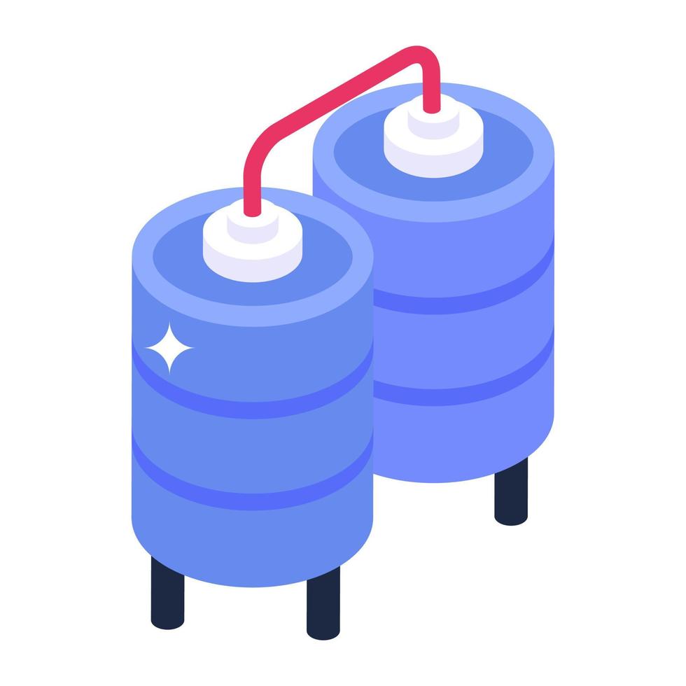 Liquid storage reservoir, isometric icon of wastewater plant vector