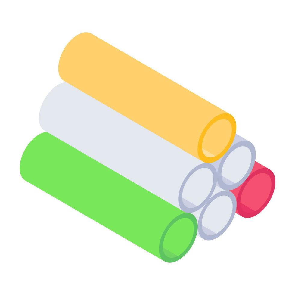 Underground sewer material, isometric icon of concrete pipes vector