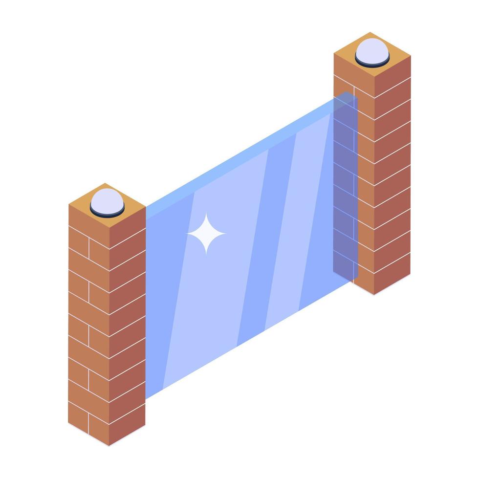 Isometric icon of glass wall, glass interior vector