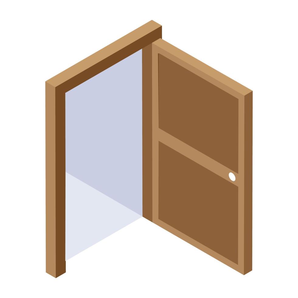 Entry door icon, modern isometric vector of wooden door