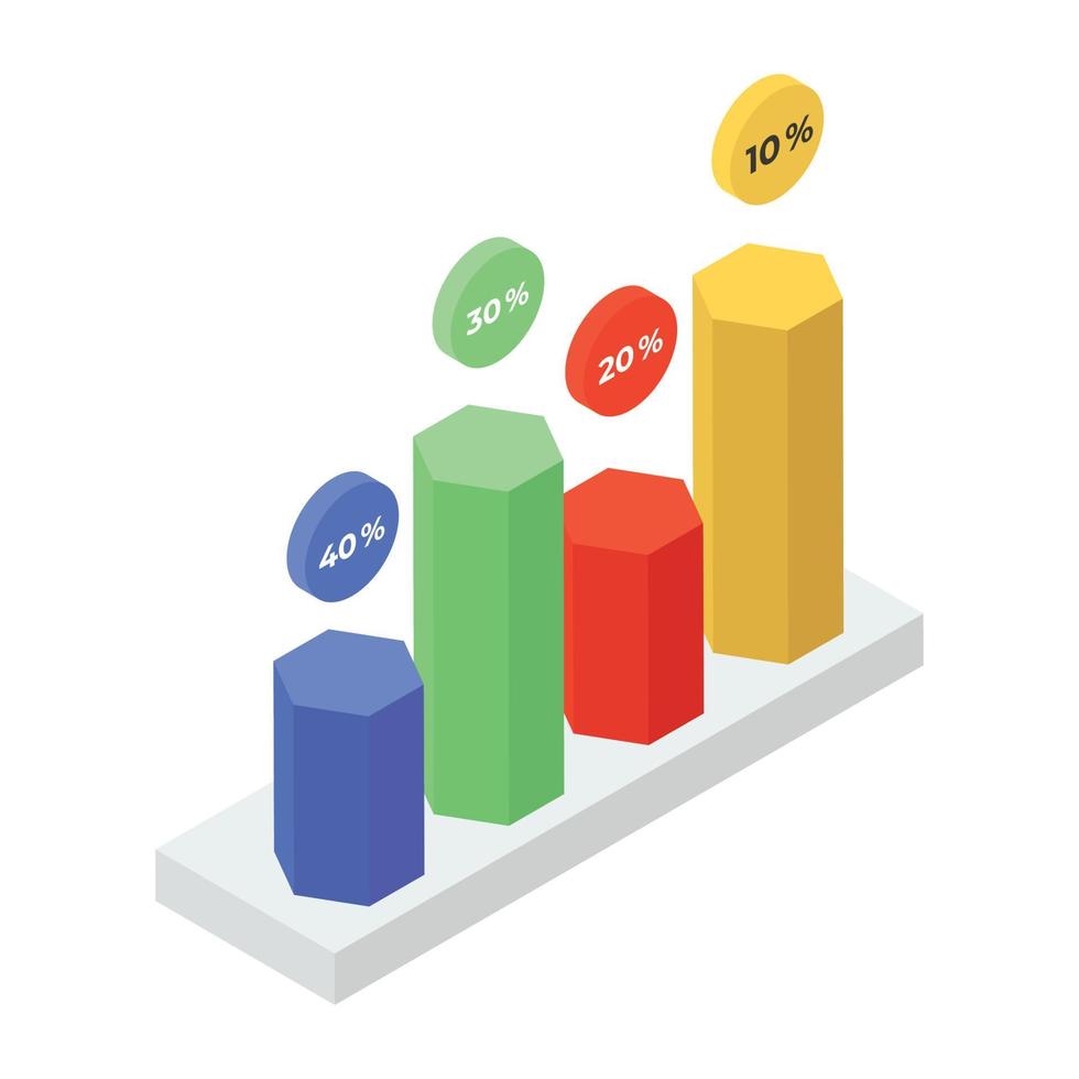 barras con porcentaje, icono isométrico de infografía de barra vector