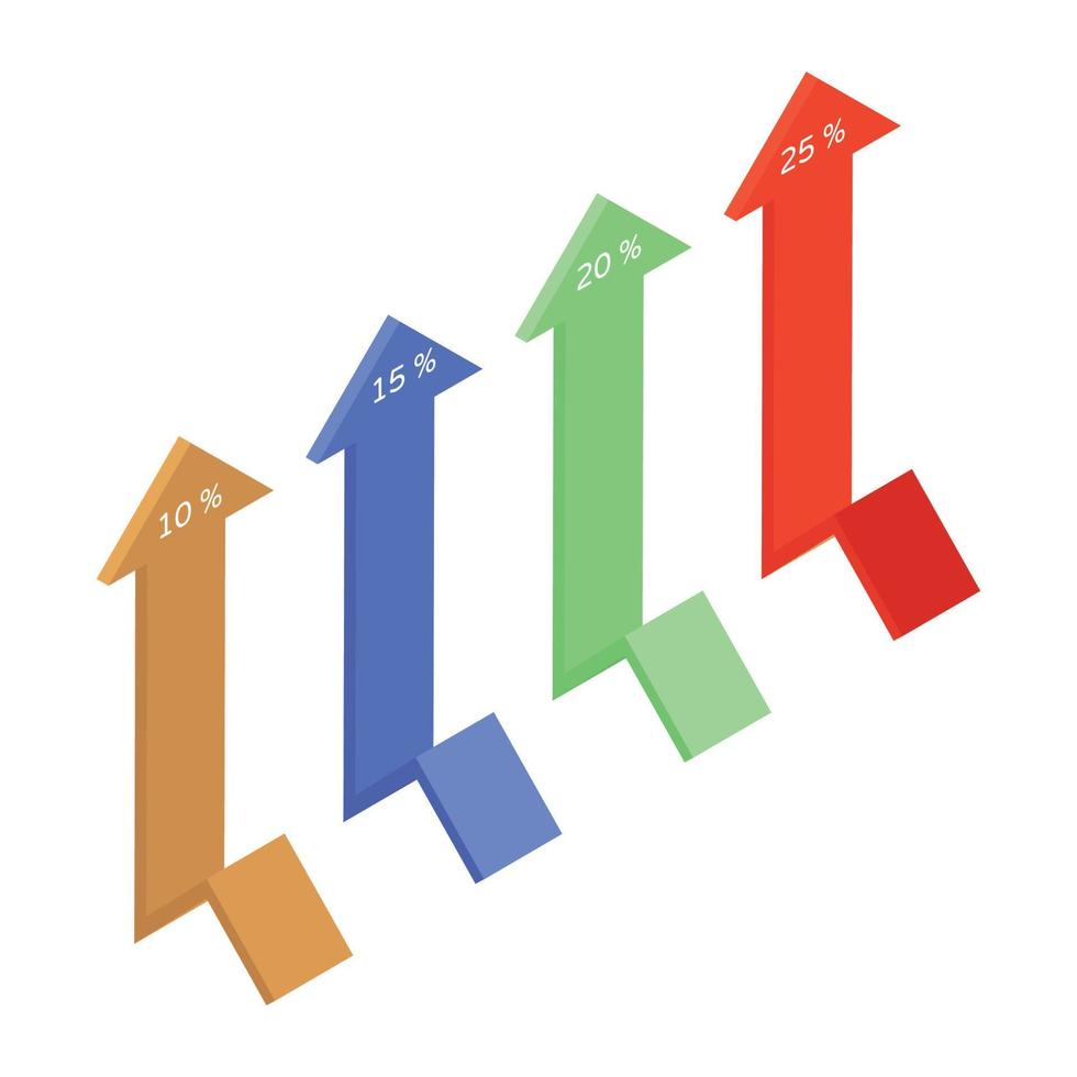 Up arrows infographic, arrows graph isometric icon vector