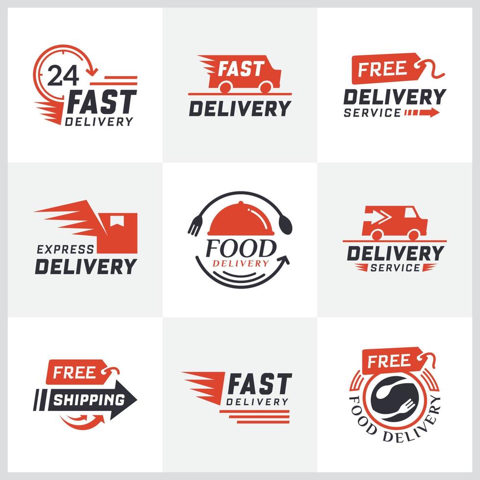 Set of delivery labels for online shopping. Worldwide shipping, Delivery signs and logo. Signs and labels free delivery. Fast delivery logotype. Delivery service icons. Food delivery design vector