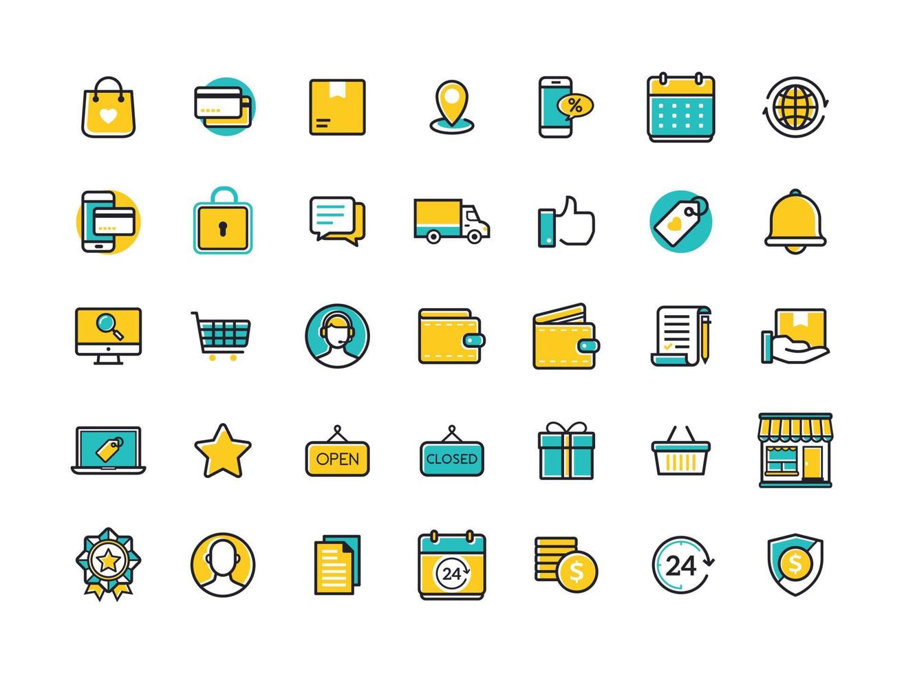 Vector set of E-commerce modern flat thin icons. Online shopping line icons set. E-commerce and shopping vector icons set. Outline web icons set. Vector illustration