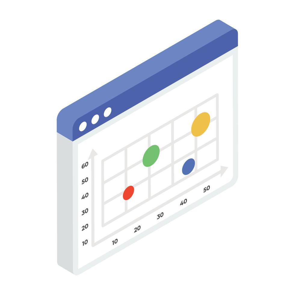 Plot chart inside website isometric icon vector