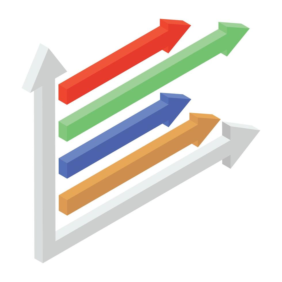 Horizontal arrows denoting in isometric icon, horizontal chart vector