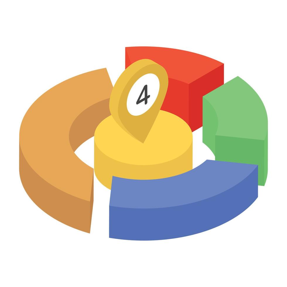 un gráfico circular que indica la visualización gráfica en un icono isométrico vector