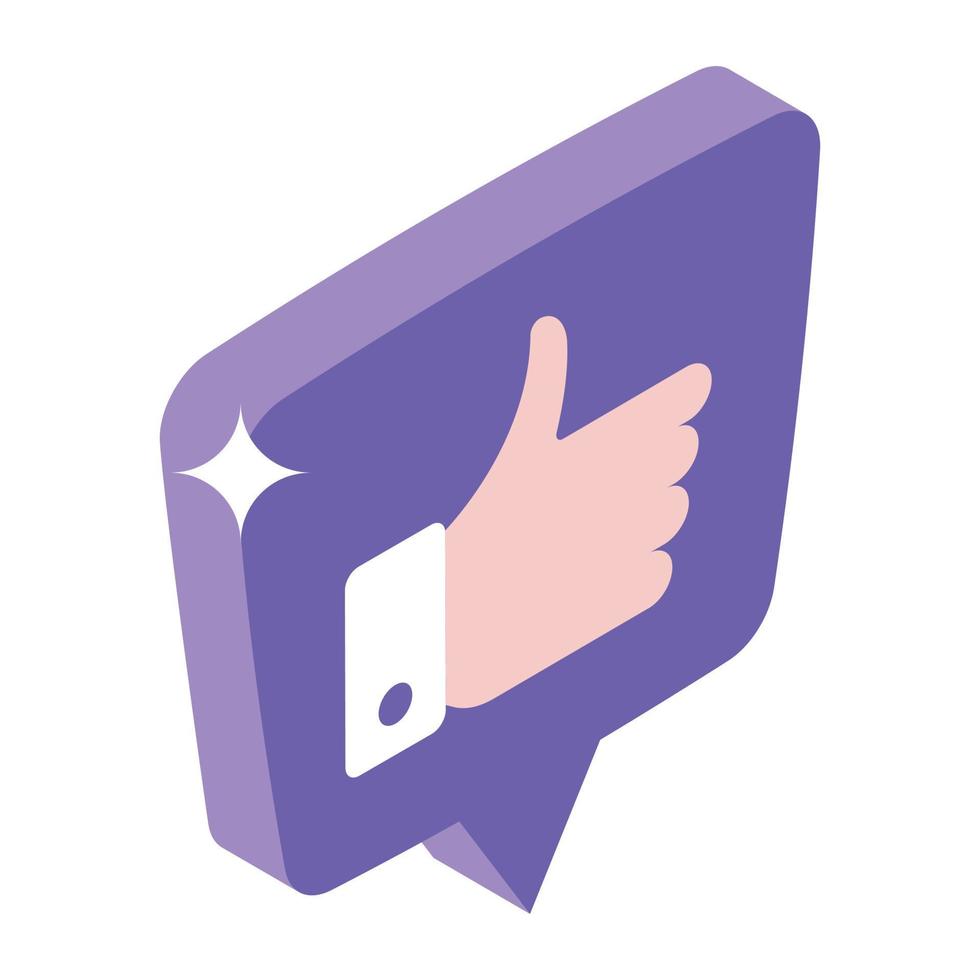 Chat feedback icon, thumbs up inside speech bubble vector