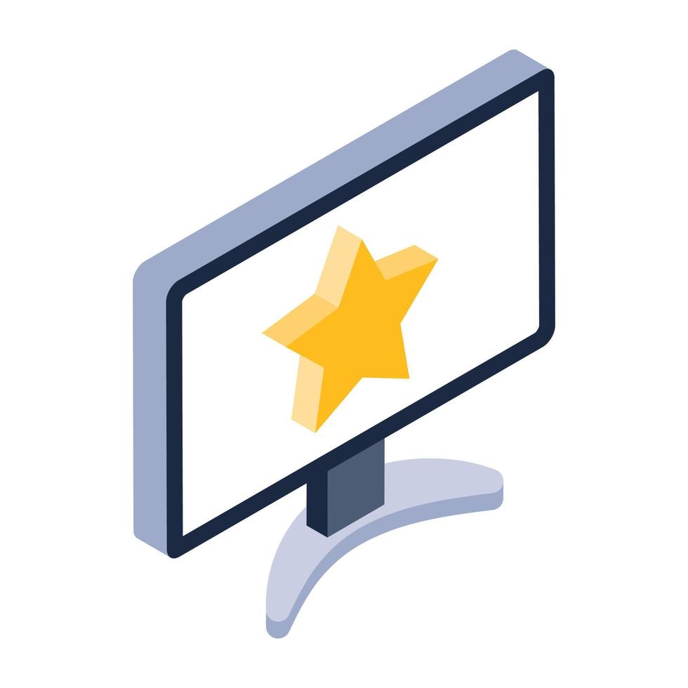 Online ranking vector, star inside computer screen vector