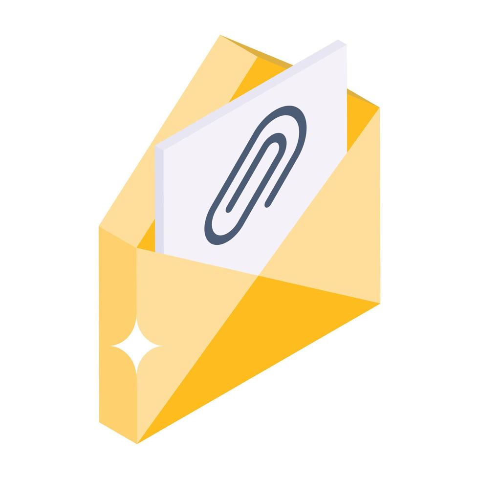 Email attachment icon in modern isometric style, vector