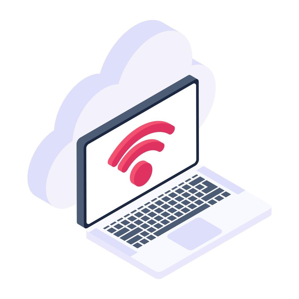 Wifi signal inside laptop and cloud, cloud internet icon vector