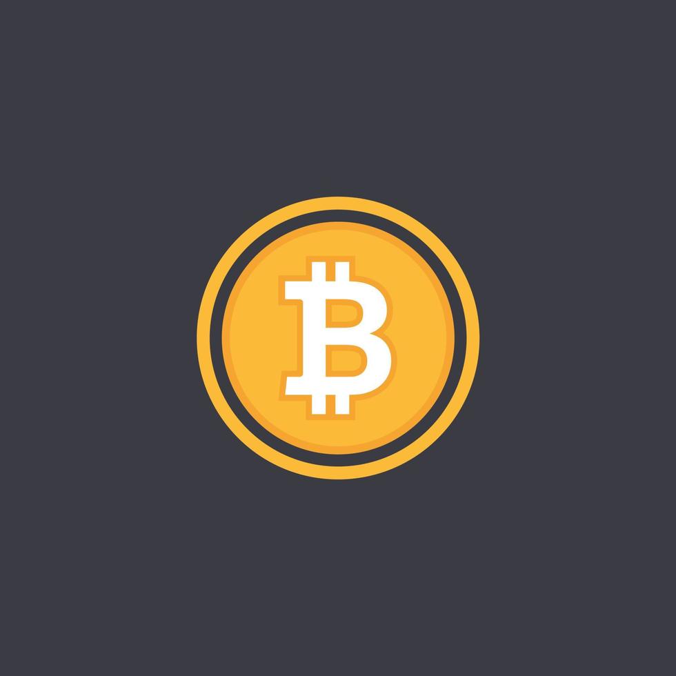 Bitcoin symbol in flat design vector. Bitcoin coin on black background. Cryptocurrency vector illustration