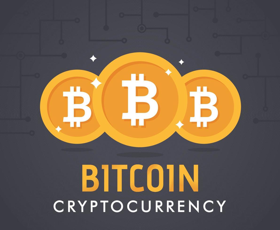 Crypto currency bitcoin. Digital bitcoin mining vector concept. Currency criptography mining finance coin illustration