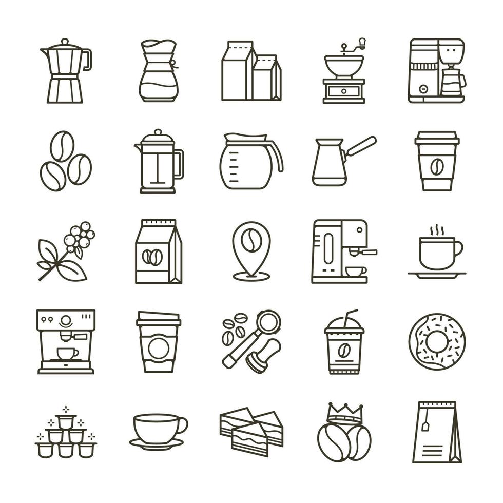 conjunto simple de iconos de línea de vector relacionados con el café