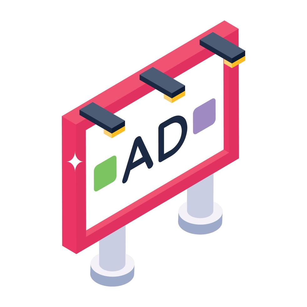 A large advertisement board in isometric style, ad board vector