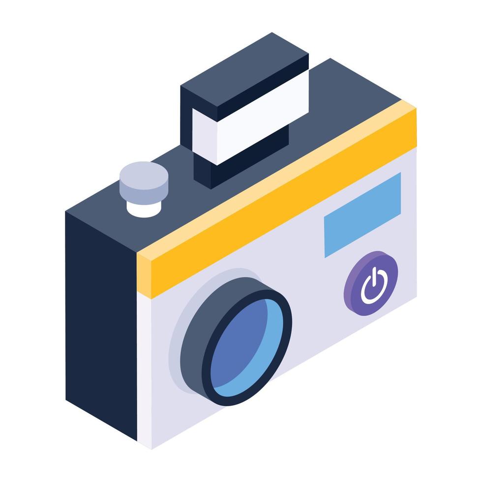Electronic camera design, editable isometric vector