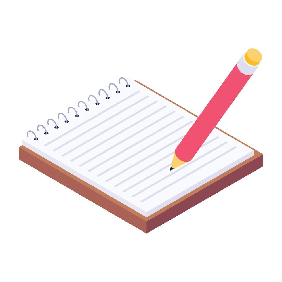 Trendy isometric vector design of notepad, writing pad concept