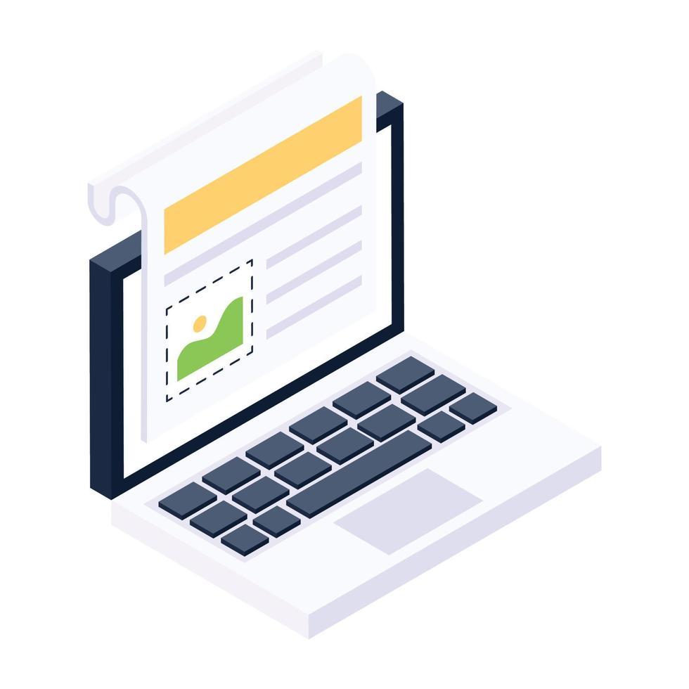 Vector of online document in isometric style