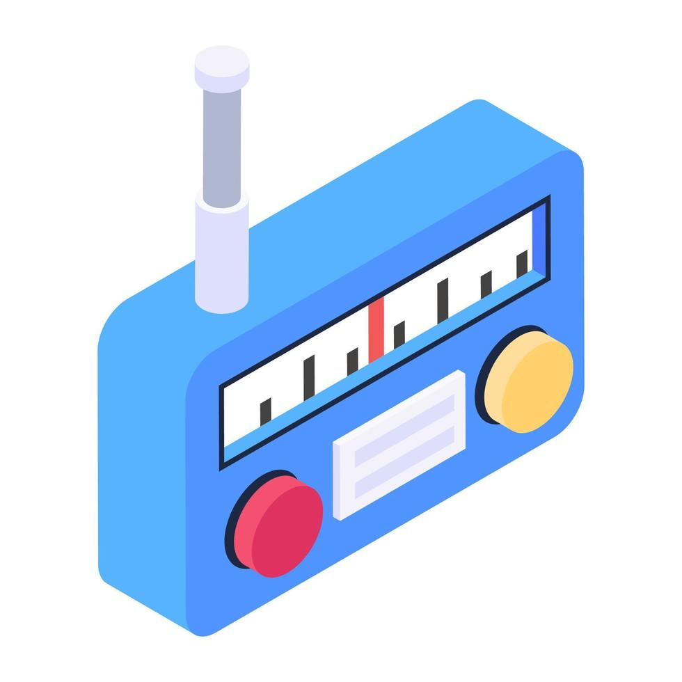 Vintage radio with antenna, isometric vector