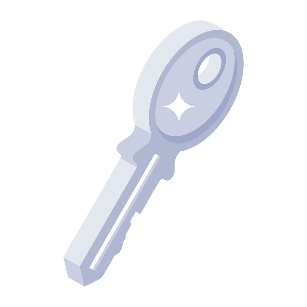 A room key, keyring attached to key isometric icon vector