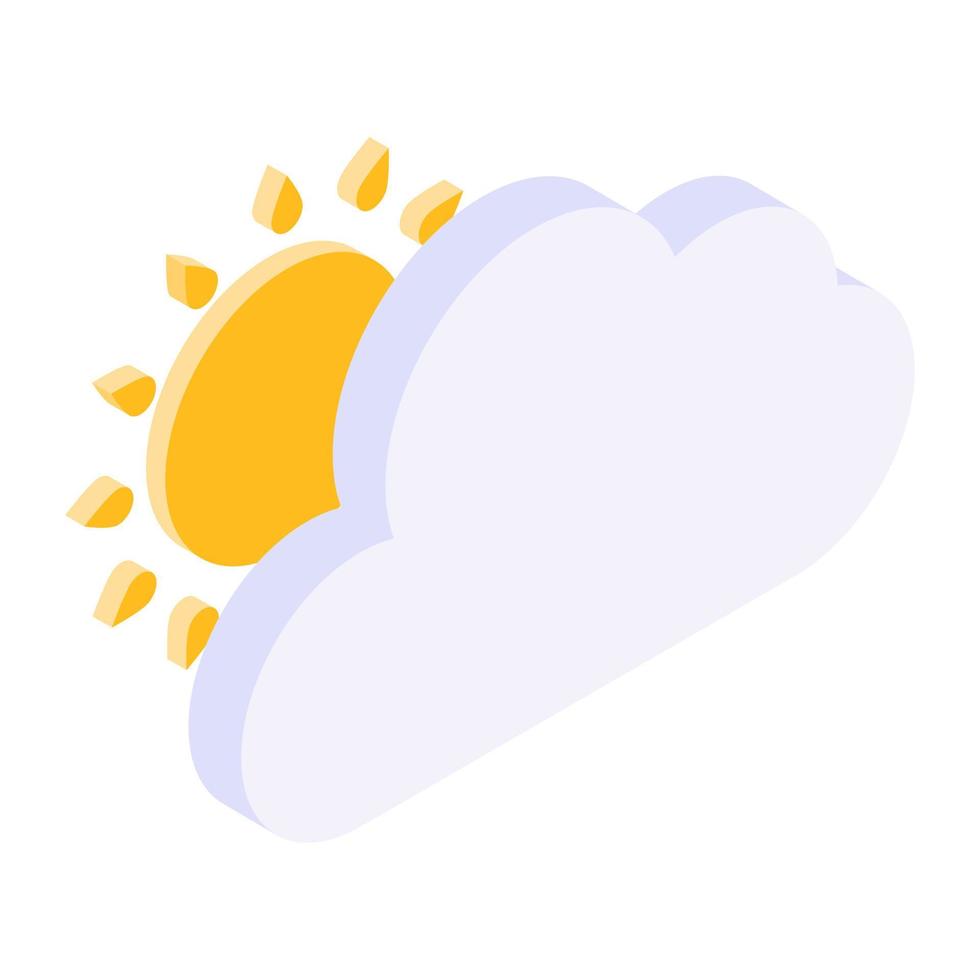 Partly cloudy weather icon in isometric design vector