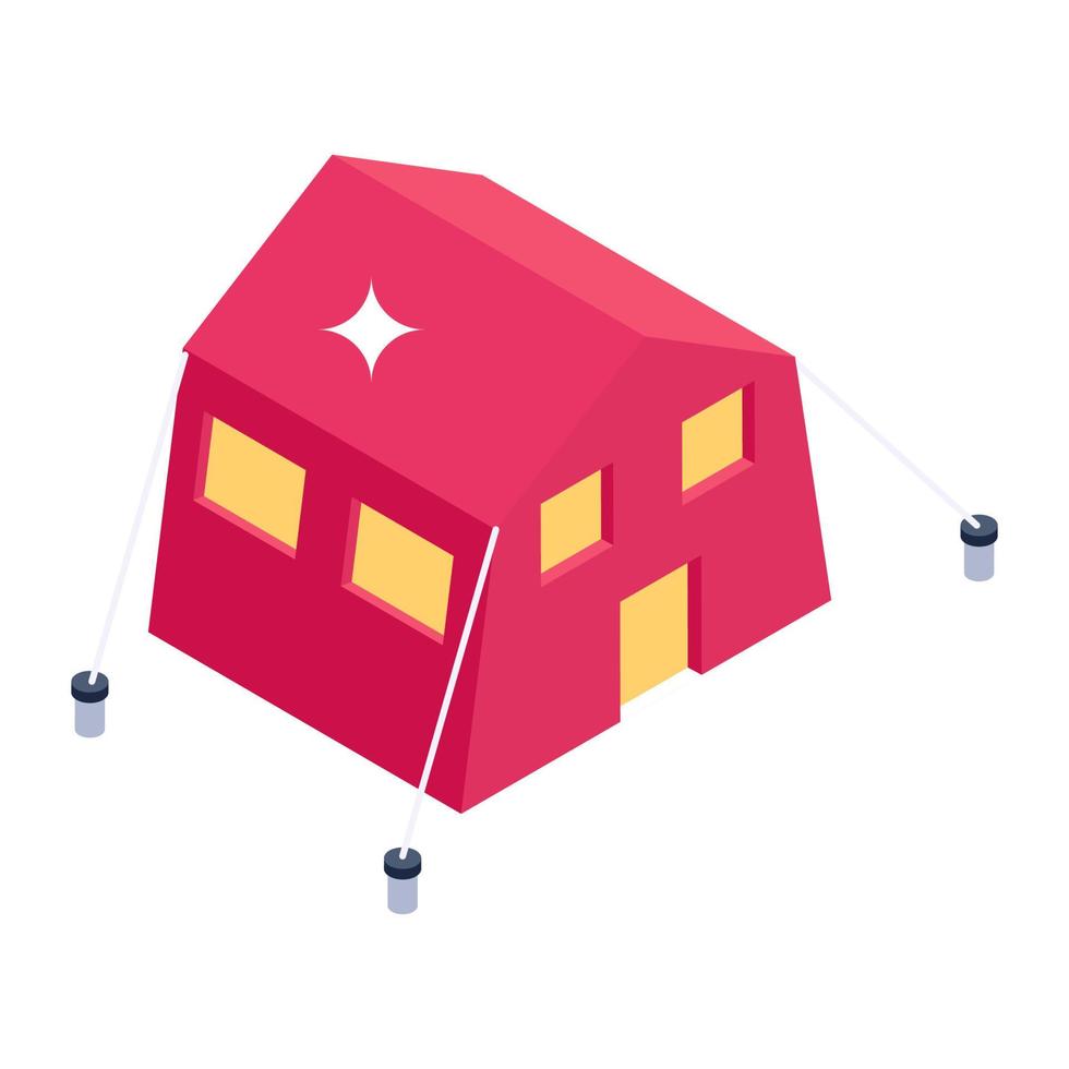 A temporary accommodation, camp isometric icon vector