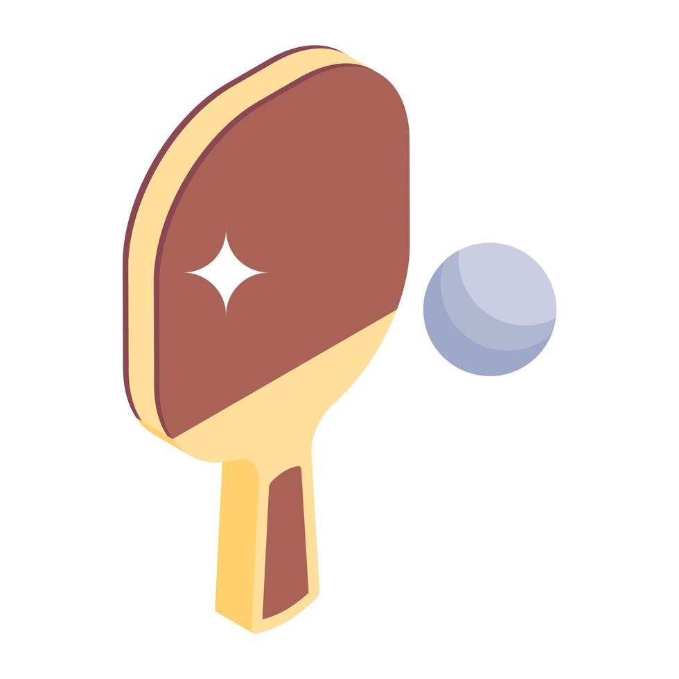 Table tennis racket with ball icon in isometric design. vector
