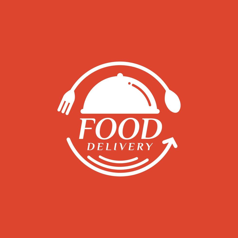 Food delivery on red background. Delivery label for online shopping. Worldwide shipping. Vector illustration
