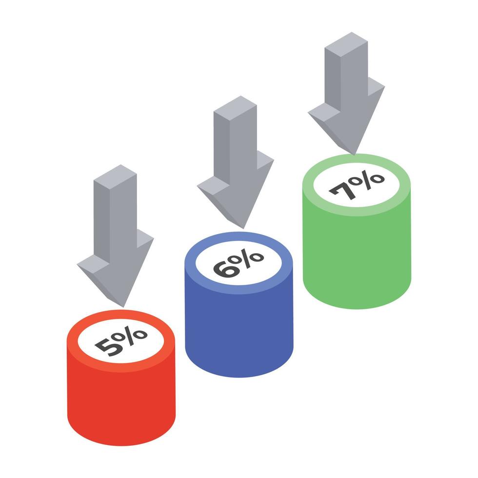 Bars with percentage, bar infographic isometric icon vector