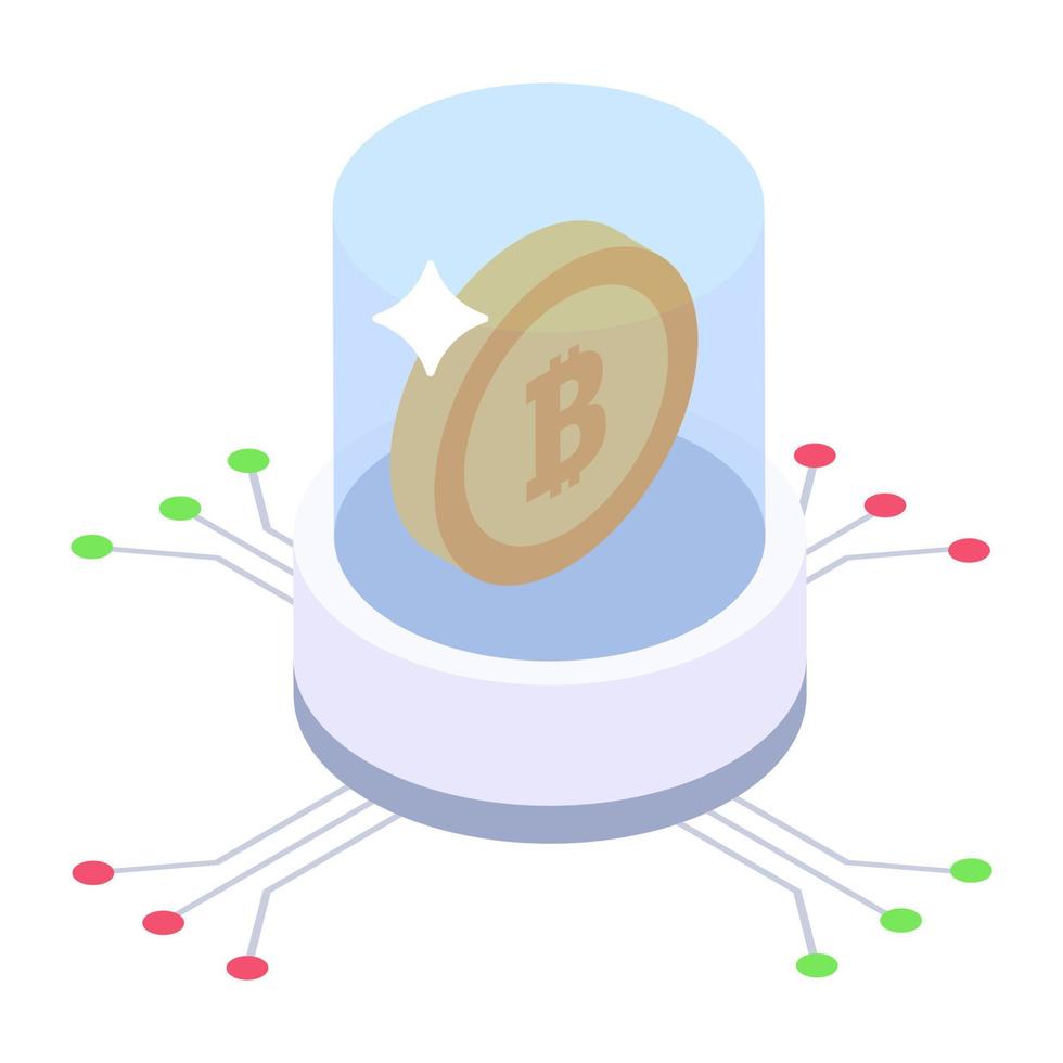 Bitcoin technology icon in isometric design vector