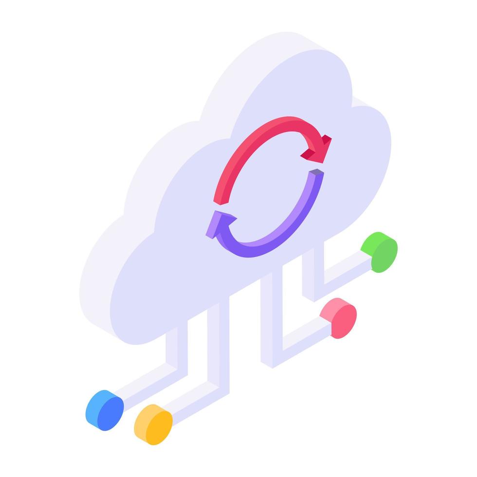 Cloud with arrows, cloud backup in modern isometric style vector