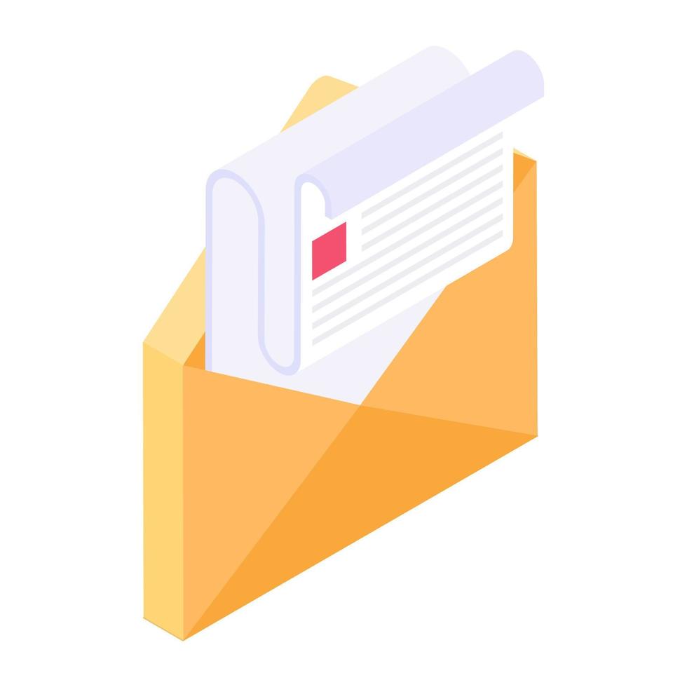 Icon of letter inside envelope, isometric design of mail vector