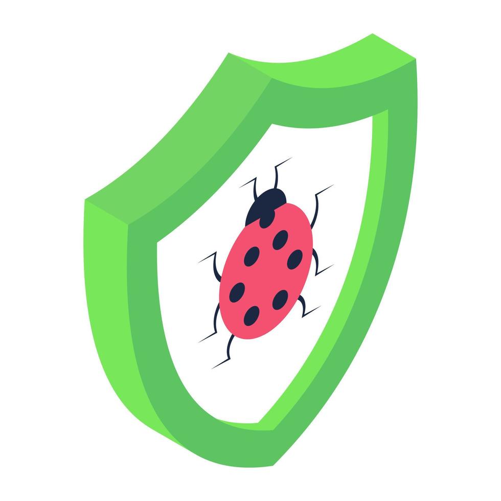 Bug inside shield denoting antivirus icon vector